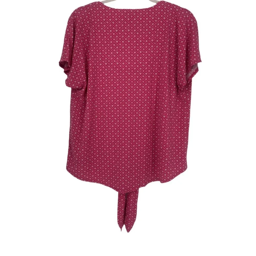 JM Collection Pink Tie-Front Geometric Blouse Small (Fits Medium) - Picture 5 of 6